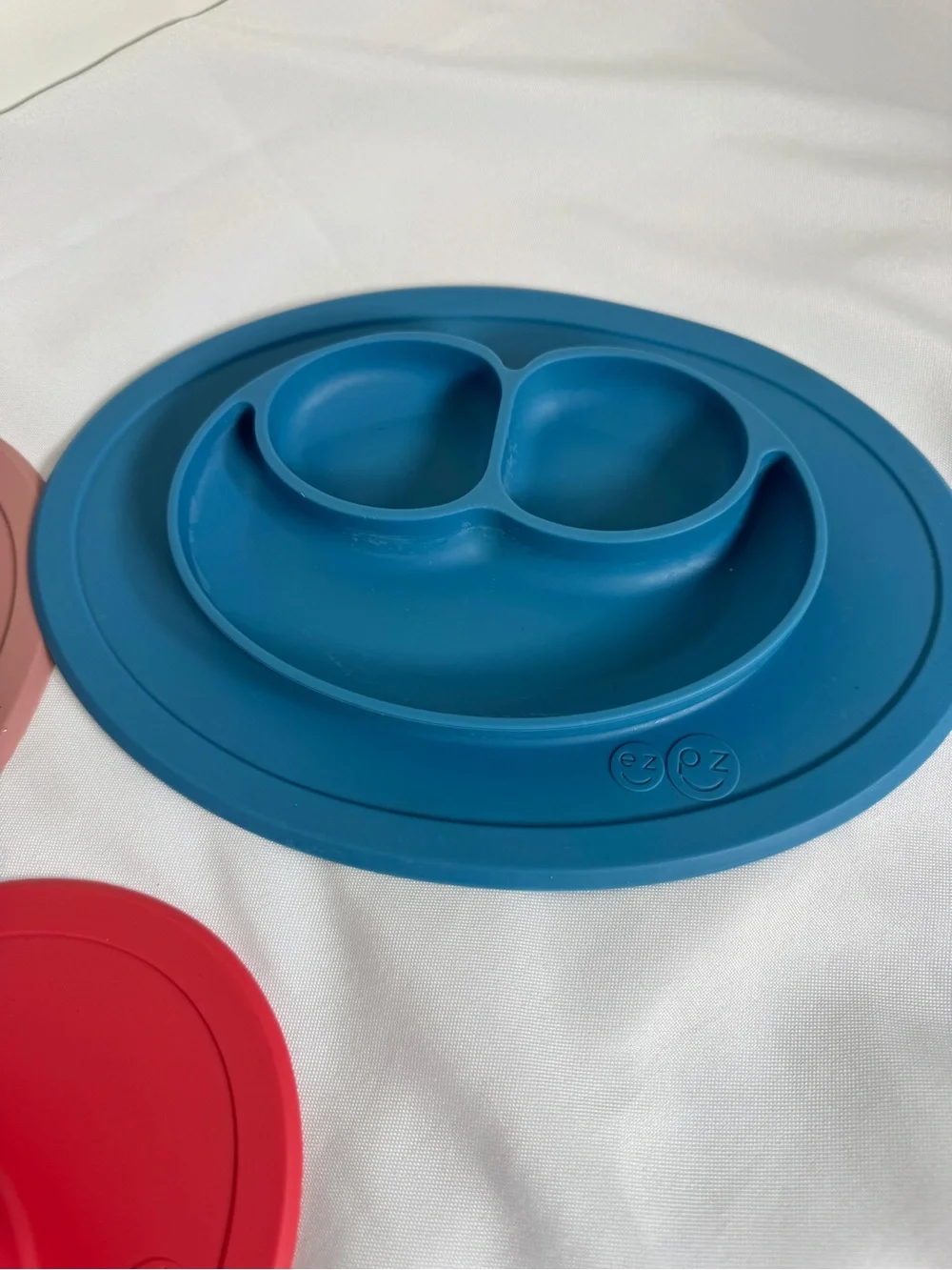 EzPz Silicone Suction Toddler Plate with Spoon Pink, Blue